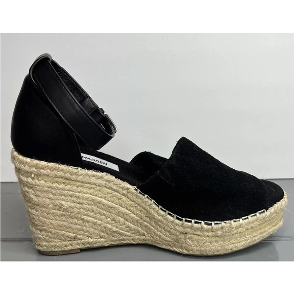 Steven Madden Jyia Platform Espradille Black Suede Wedges Displays Sz 9.5M NWOB - Picture 6 of 10